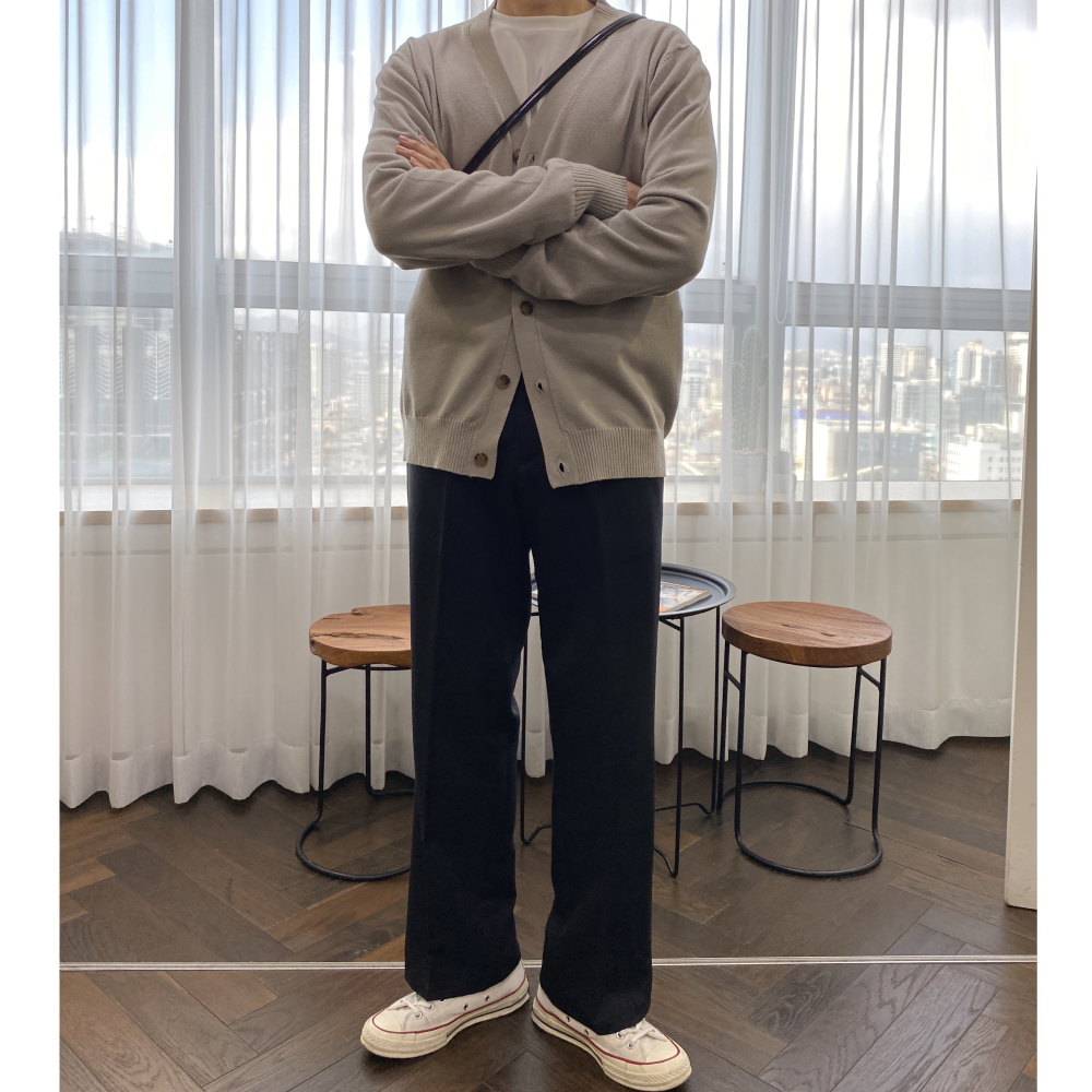 남자 롱 세미 와이드 스판 슬랙스 바지 블랙 베이지 - 상세 이미지 2