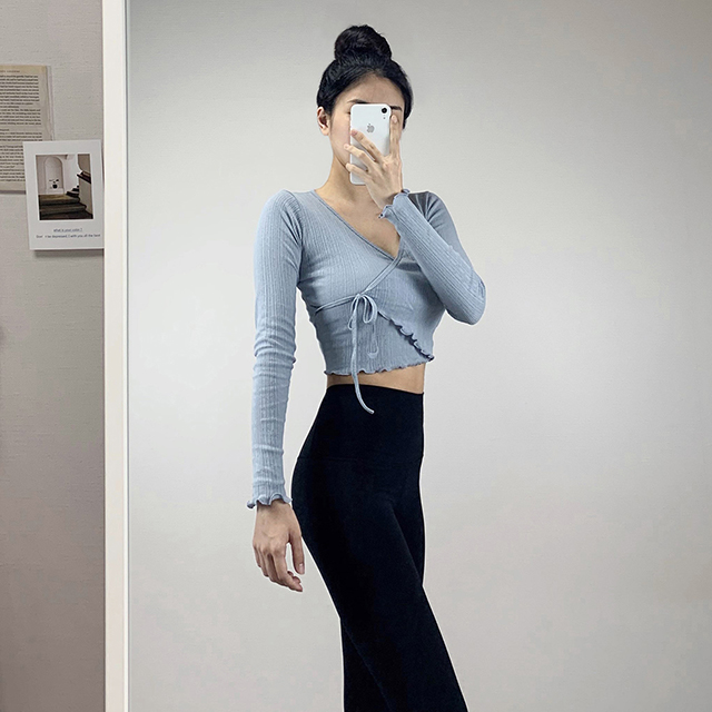크롭 랩 티셔츠 요가 필라테스 요가복 필라테스복 상의 커버업 이미지 6