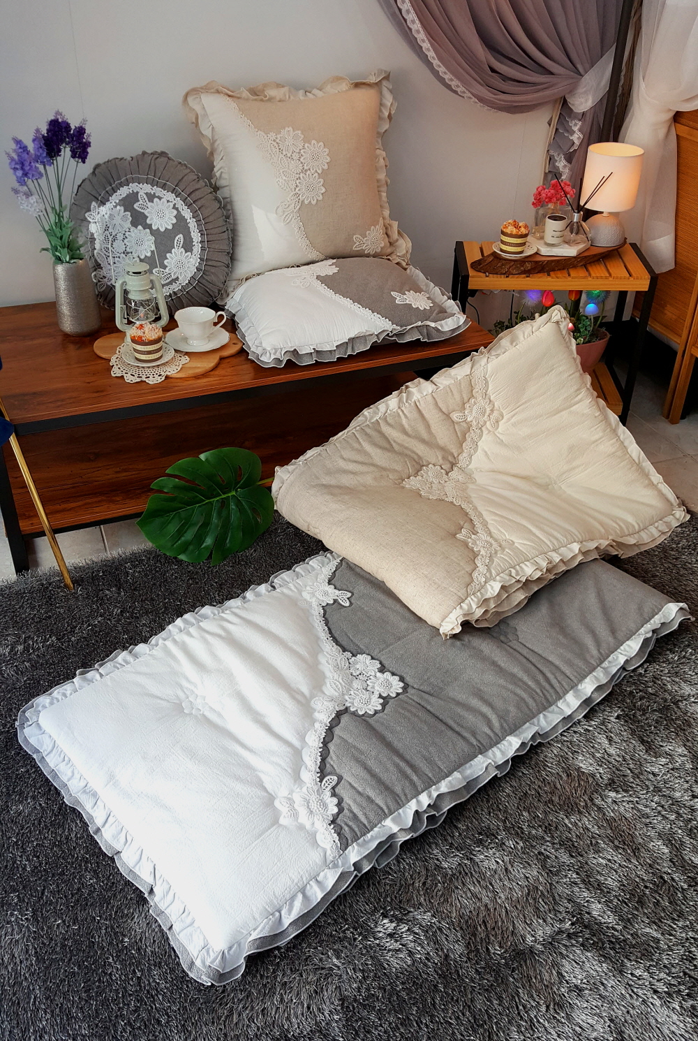 오월 프릴 플라워 순면 쇼파패드 3인용 4인용 돌쇼파 매트 맞춤