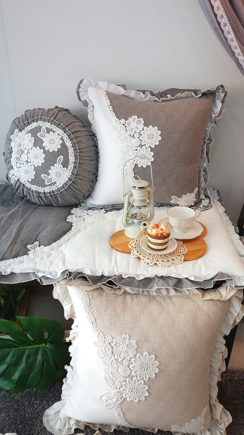 오월 프릴 플라워 순면 쇼파쿠션커버 방석