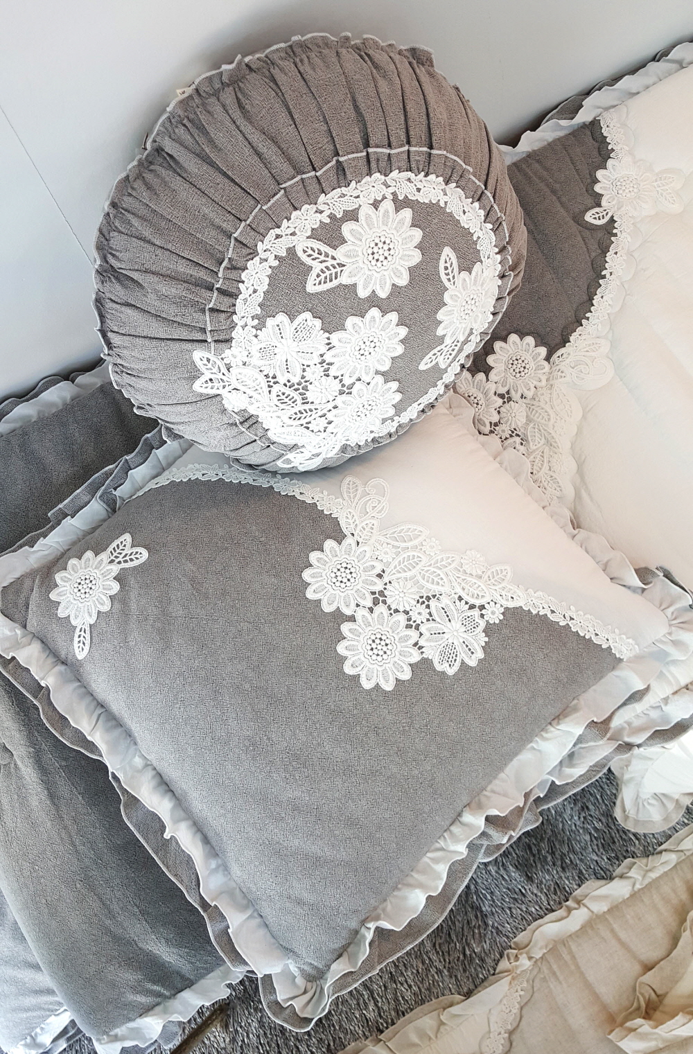 오월 프릴 플라워 순면 쇼파쿠션커버 방석