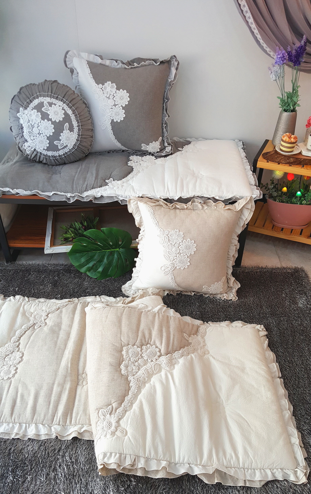 오월 프릴 플라워 순면 쇼파패드 3인용 4인용 돌쇼파 매트 맞춤