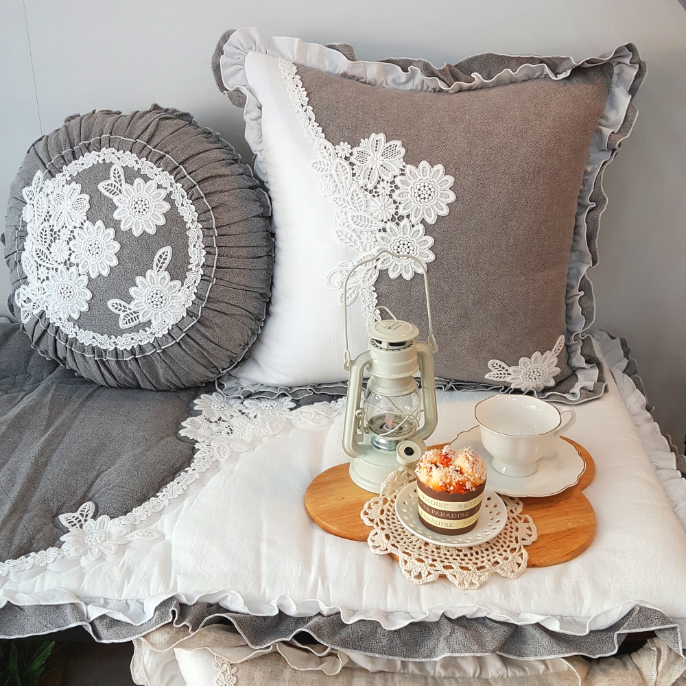 오월 프릴 플라워 순면 쇼파쿠션커버 방석