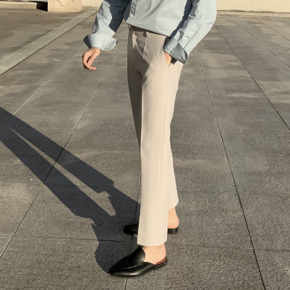 남자 10부 스판 슬랙스 슬림 핏 바지 아이보리 블랙 - 상세 이미지 3