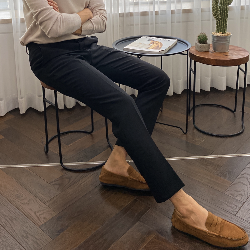 남자 10부 스판 슬랙스 슬림 핏 바지 아이보리 블랙 - 상세 이미지 5