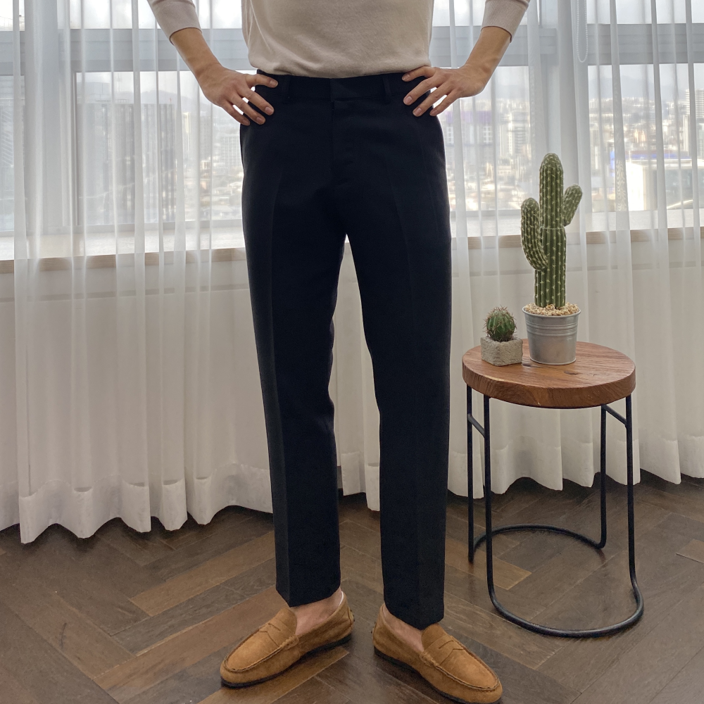 남자 10부 스판 슬랙스 슬림 핏 바지 아이보리 블랙 - 상세 이미지 4