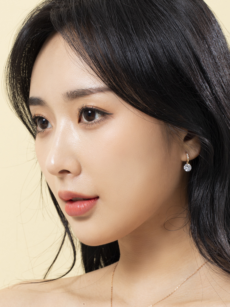 14K 18K 글리터 원터치 귀걸이 큐빅 드롭 여성 - 상세 이미지 3
