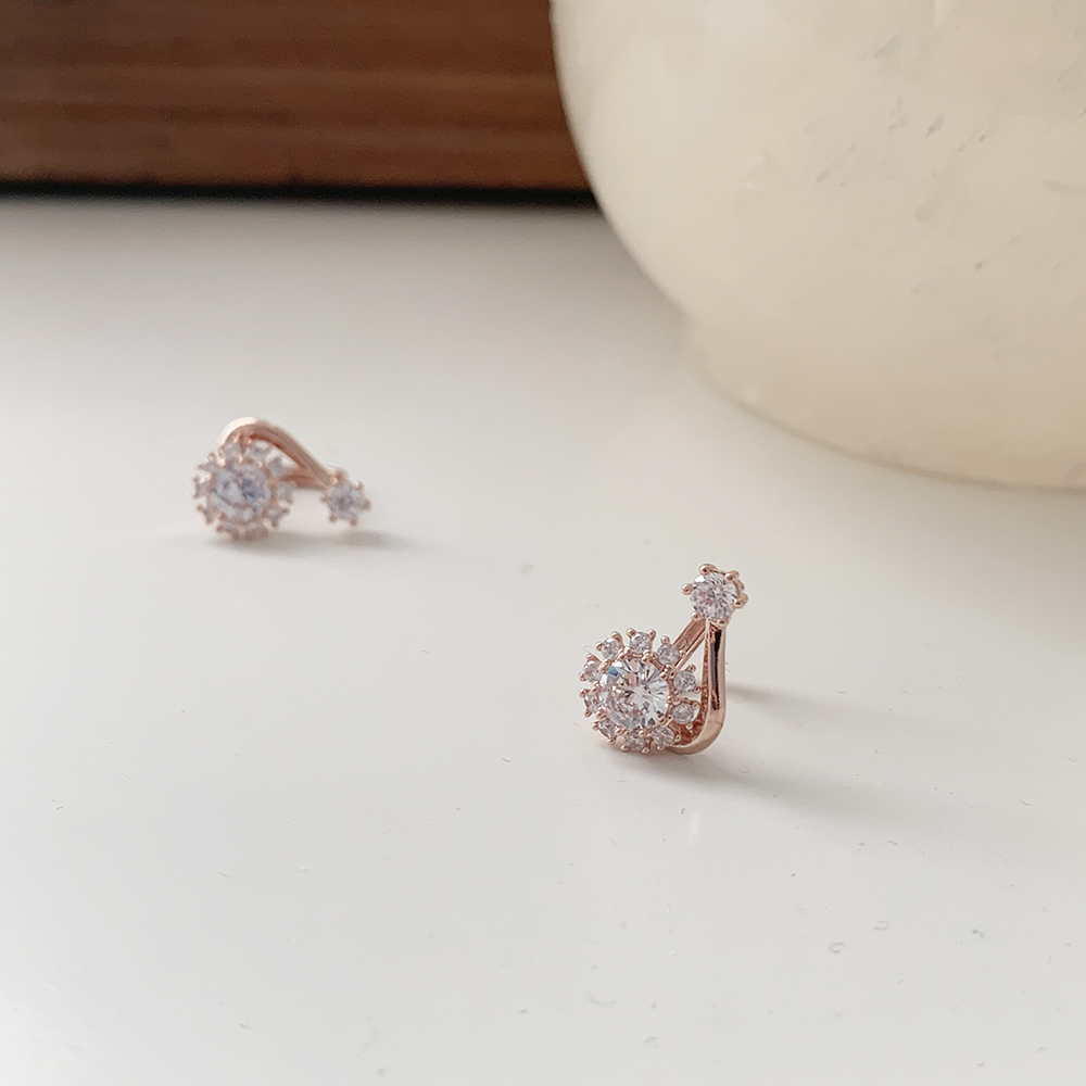 14K 금침 비올라 더블 큐빅 원형 원터치 골드핀 귀걸이 - 상세 이미지 4