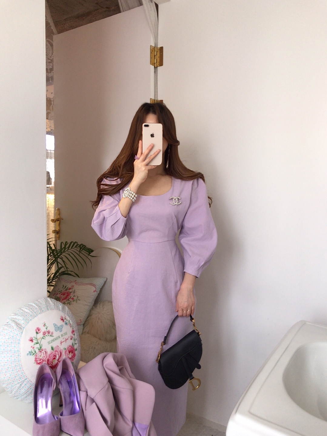 (VIVIAdesigner) 소프트릴리 퍼프 벨티드 롱원피스 [비비아레이디] - 상품 이미지