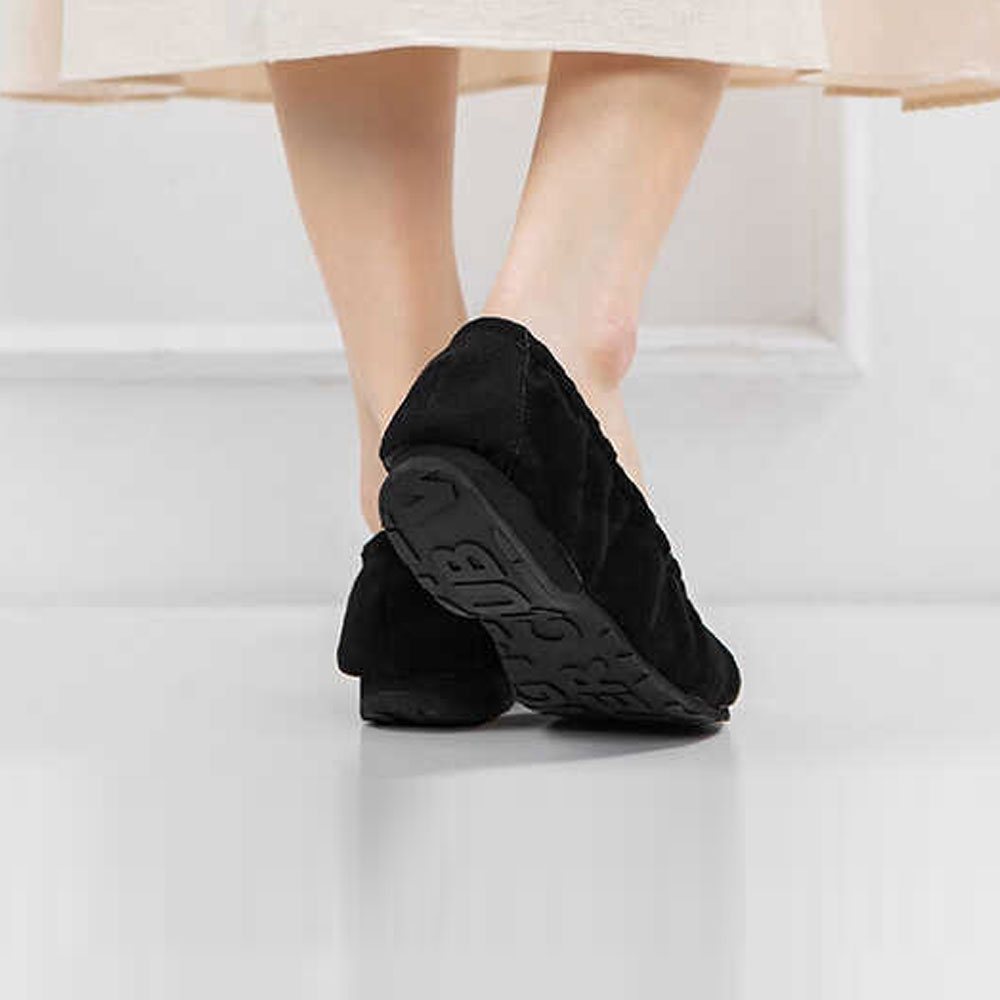 워킹마스터 요플랫슈즈 스웨이드 발편한 여성 수제화 발레리나 키높이 둥근코 플랫 슈즈