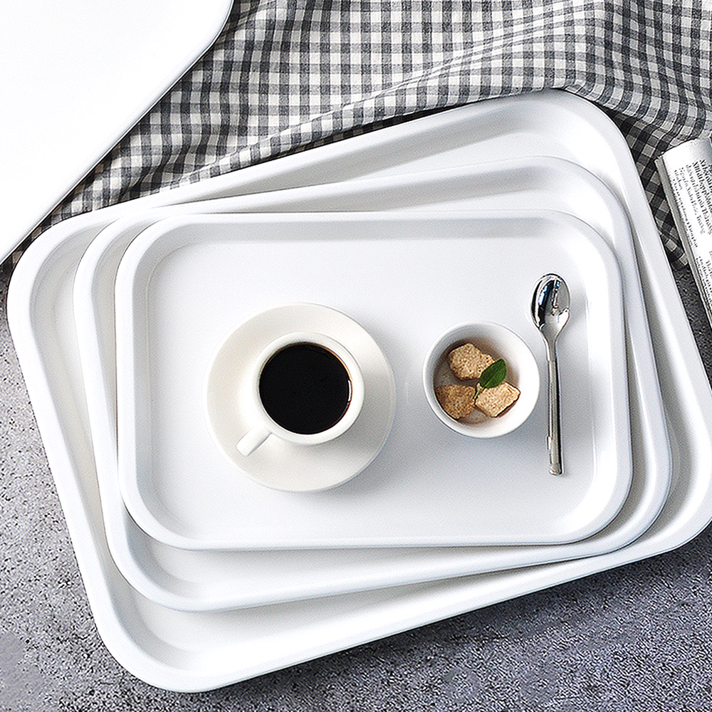 카페 멜라민 쟁반 베이커리 음료 빵 커피 간식 미니 서빙 트레이 21.5cm, 화이트 직사각, 1개 - 상세 이미지 5
