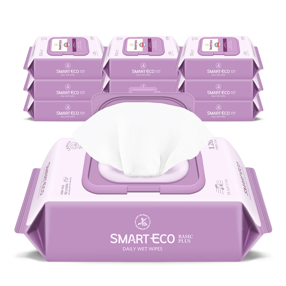 스마트에코 베이직플러스 대용량 캡형 아기물티슈 120매, 10개