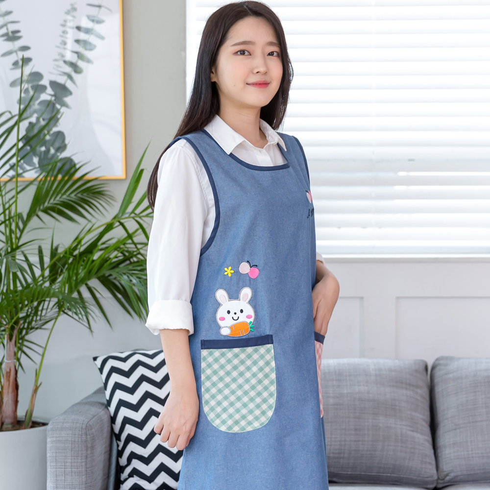 데코에버 옆주머니 롱 체크 라인 원피스앞치마 빅사이즈