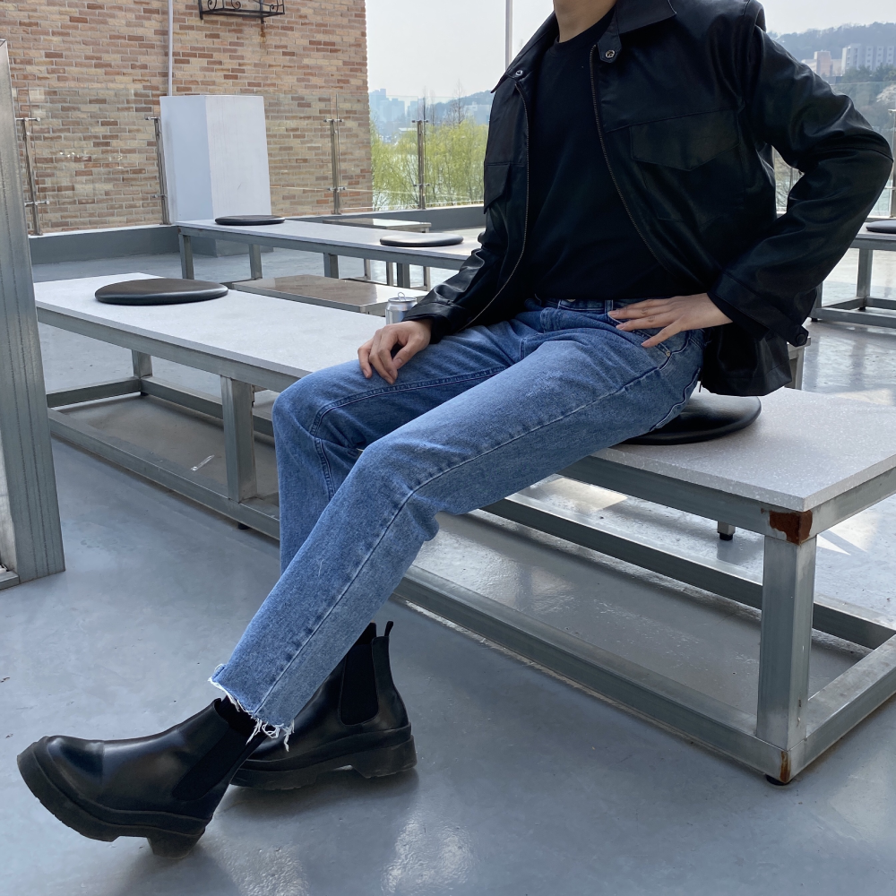 남자 크롭 데님 일자 컷팅진 청바지 - 상세 이미지 3