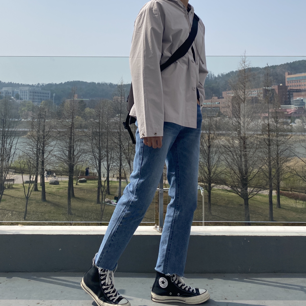 남자 크롭 데님 일자 컷팅진 청바지 - 상세 이미지 5