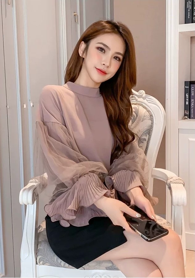 여자여자몰 손목프릴셔링 입체이중망사 퍼프소매 쉬폰긴팔블라우스 봄 특이한블라우스 간절기 - 상세 이미지 4
