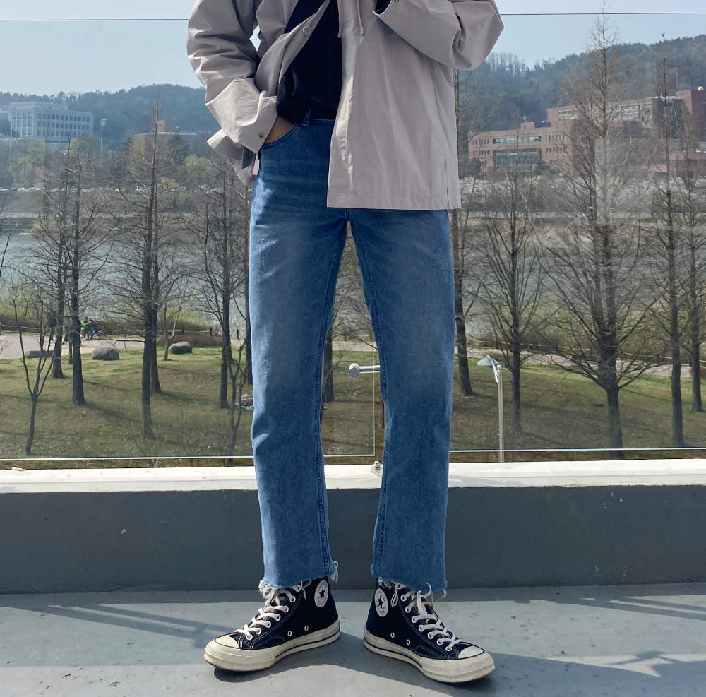 남자 크롭 데님 일자 컷팅진 청바지 - 상세 이미지 2