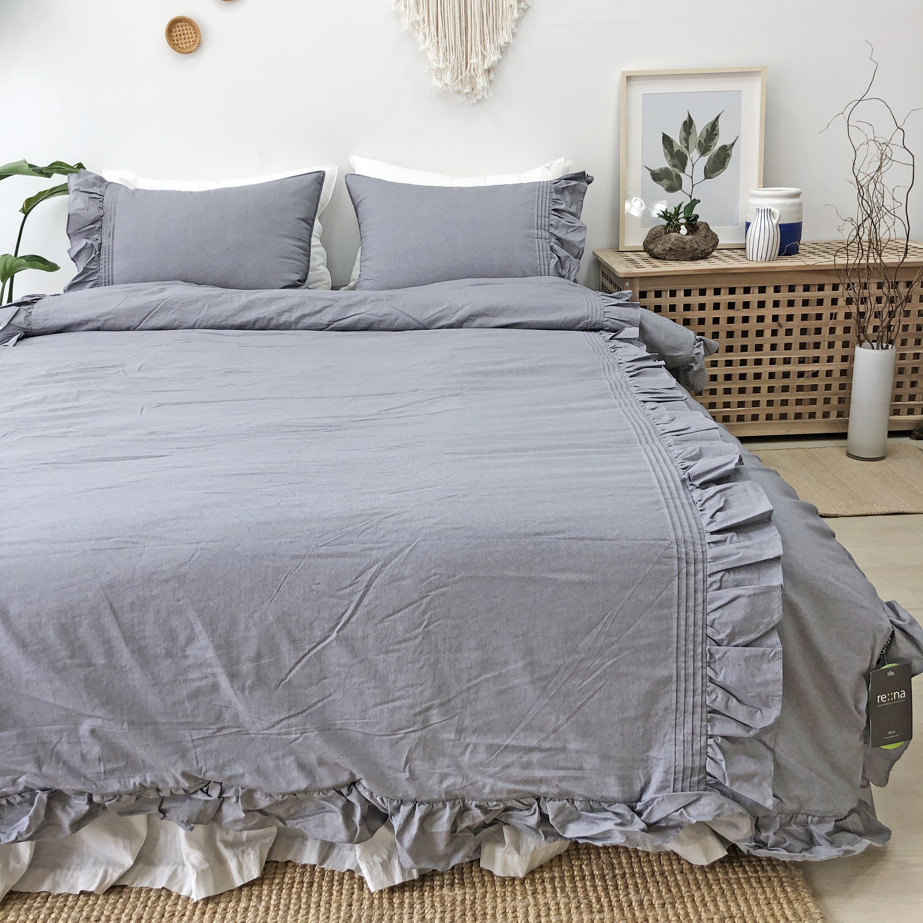 얇은 60수 피그먼트 텀블 바이오워싱 알러지케어 호텔식 순면 프릴 차렵이불 S/SS