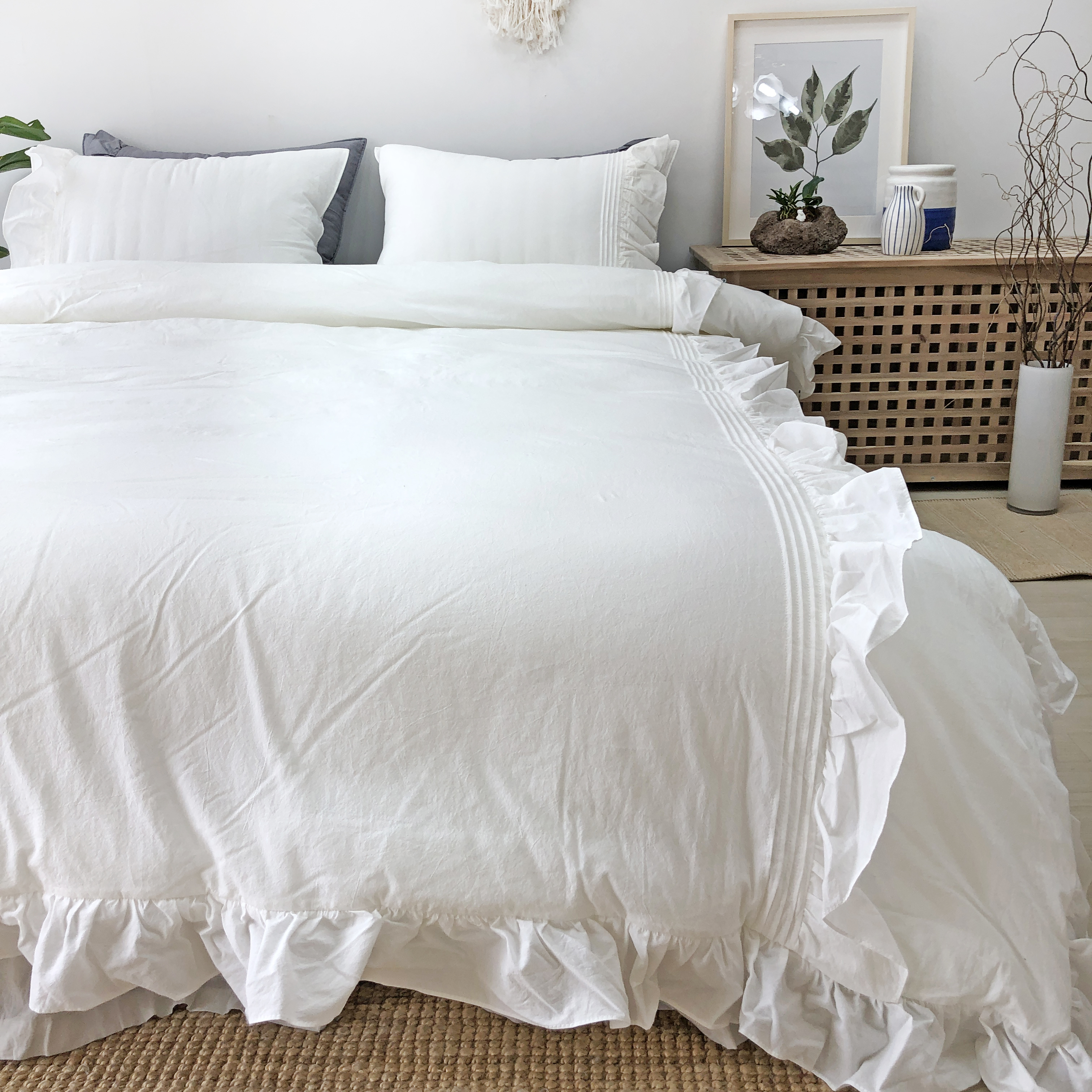 얇은 60수 피그먼트 텀블 바이오워싱 알러지케어 호텔식 순면 프릴 차렵이불 S/SS