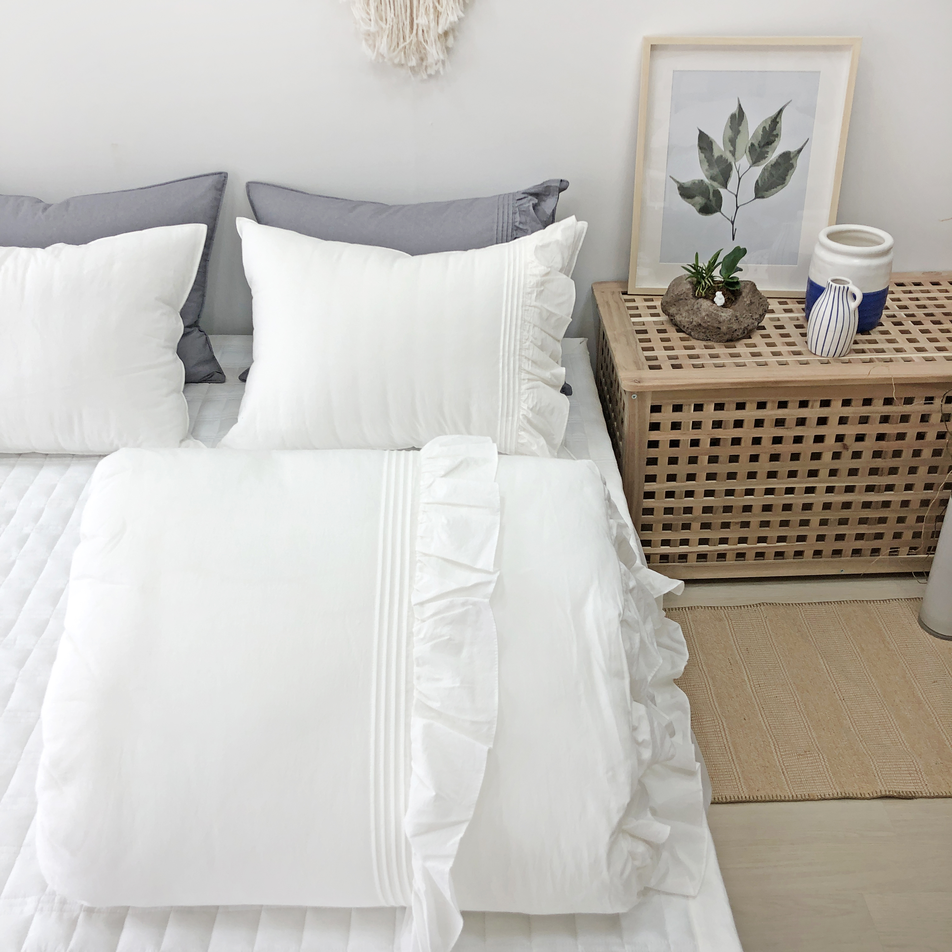 얇은 60수 피그먼트 텀블 바이오워싱 알러지케어 호텔식 순면 프릴 차렵이불 S/SS