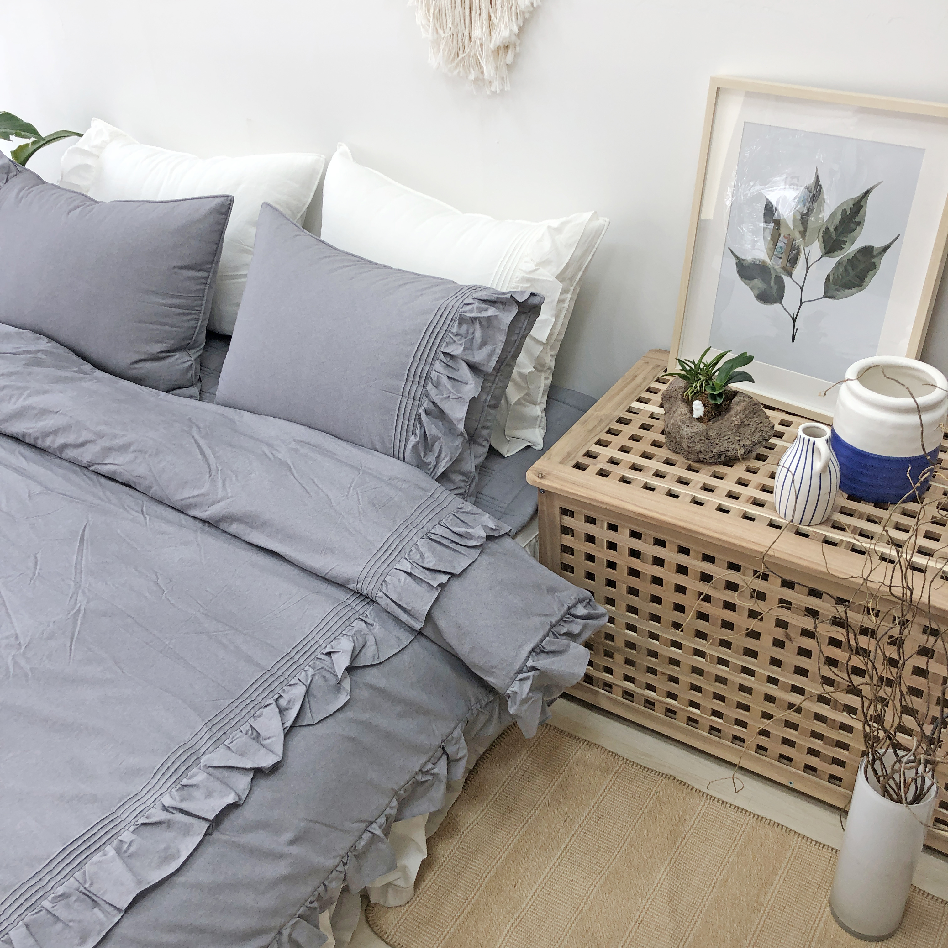 얇은 60수 피그먼트 텀블 바이오워싱 알러지케어 호텔식 순면 프릴 차렵이불 S/SS