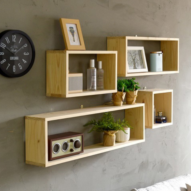 국산 미송 소나무 원목 벽선반 5종 인테리어 우드 사각 벽걸이 수납장 거실 주방 선반
