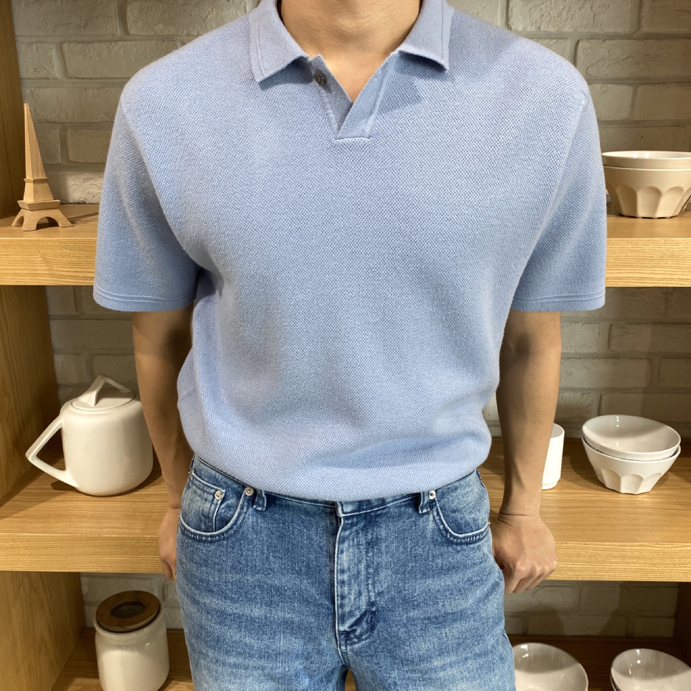 남자 여름 반팔 니트 카라 티셔츠 4color - 메인 이미지