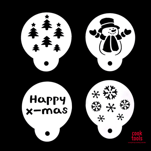 베이킹 스텐실 크리스마스 데코레이션용 도안 X-MAS 4종셋트 - 메인 이미지