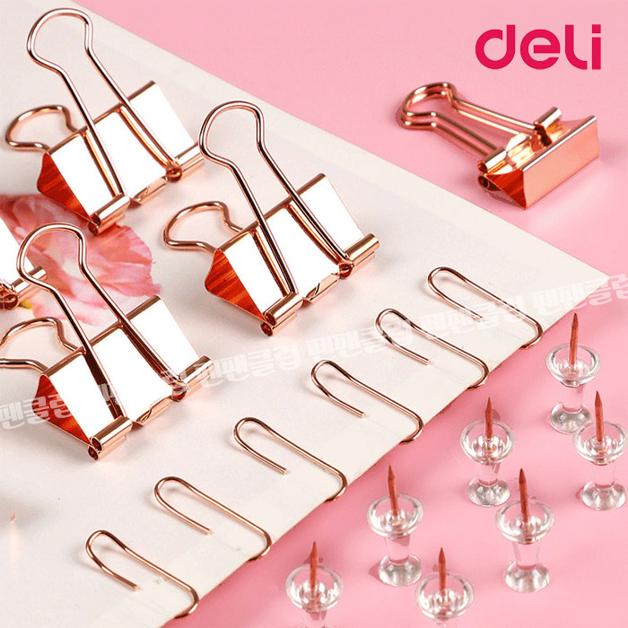 DELI 델리 로즈골드 문서 페이퍼 집게 압핀 더블 클립 세트 171pcs - 메인 이미지