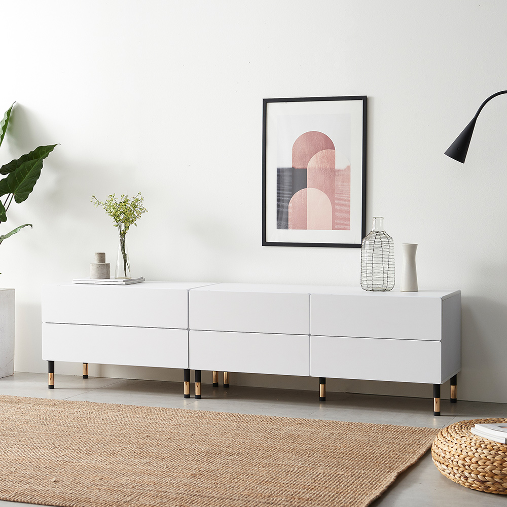 스코나 키링턴 2단 서랍 거실장 다리형 TV장 2000mm, 화이트