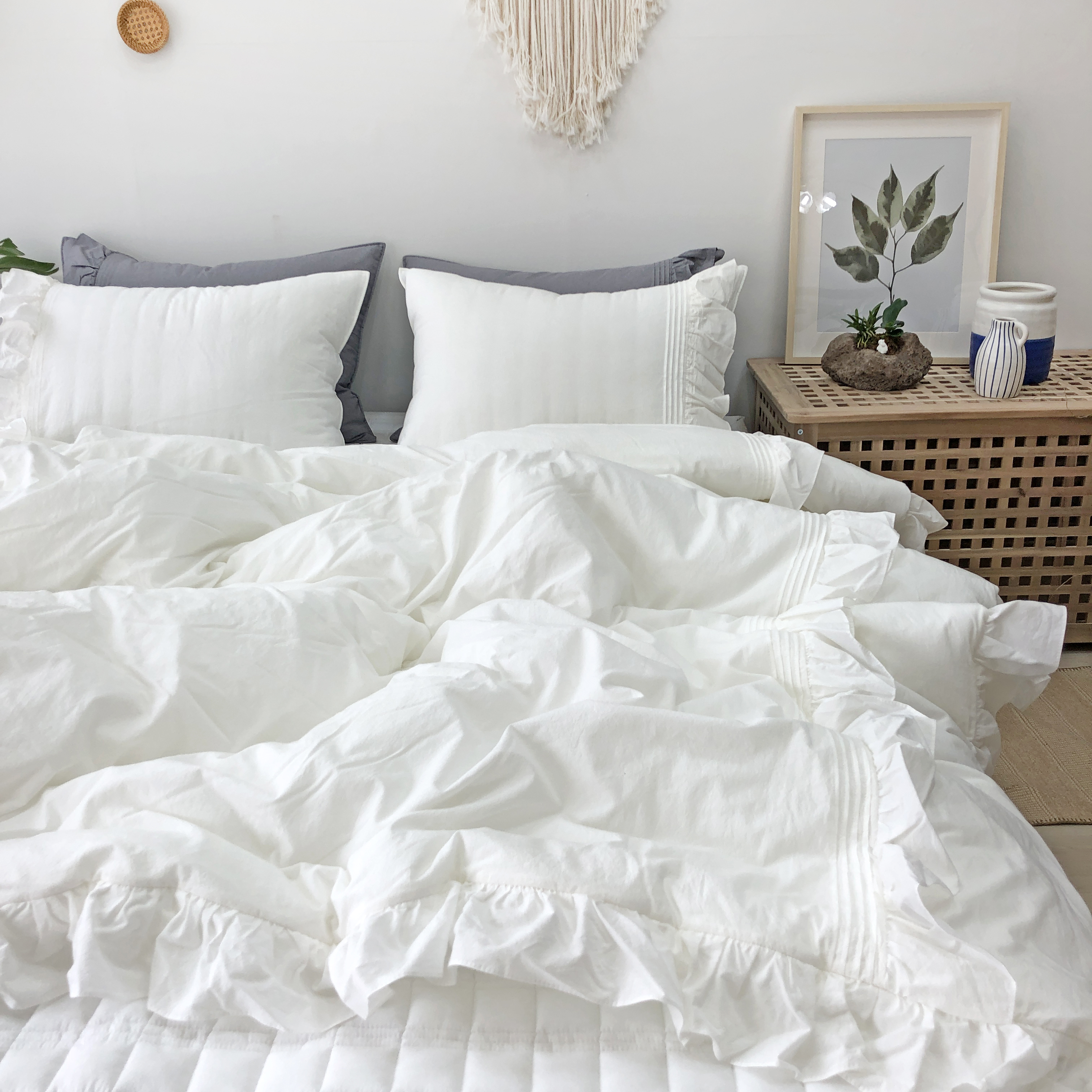 얇은 60수 피그먼트 텀블 바이오워싱 알러지케어 호텔식 순면 프릴 차렵이불 S/SS