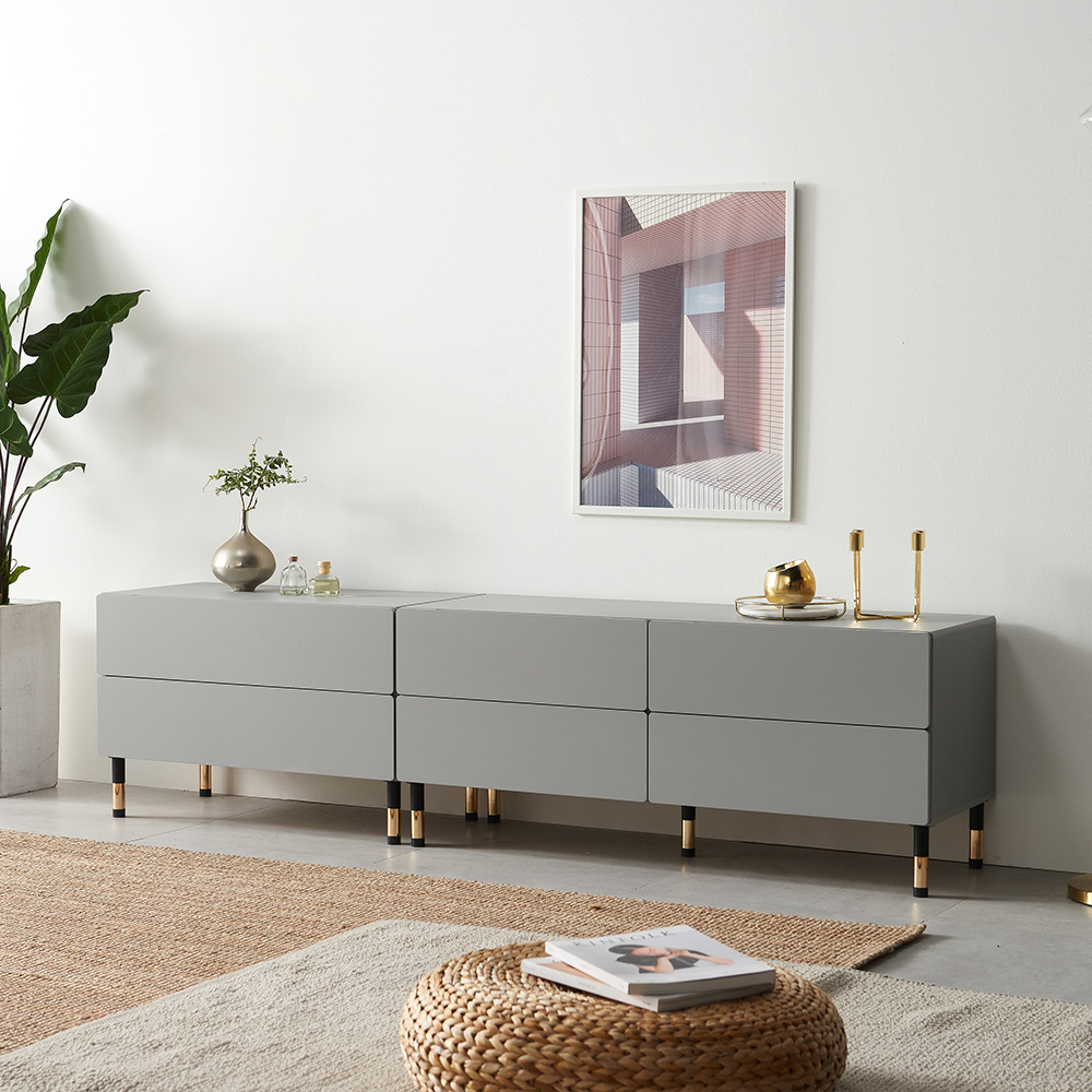 스코나 키링턴 2단 서랍 거실장 다리형 TV장 2000mm, 그레이