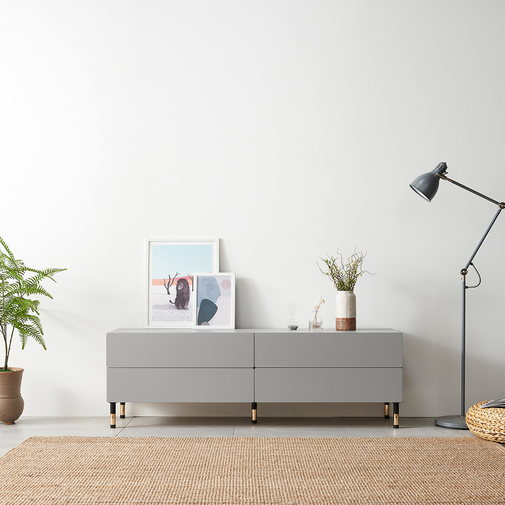 스코나 키링턴 2단 서랍 거실장 다리형 TV장 1600mm, 그레이