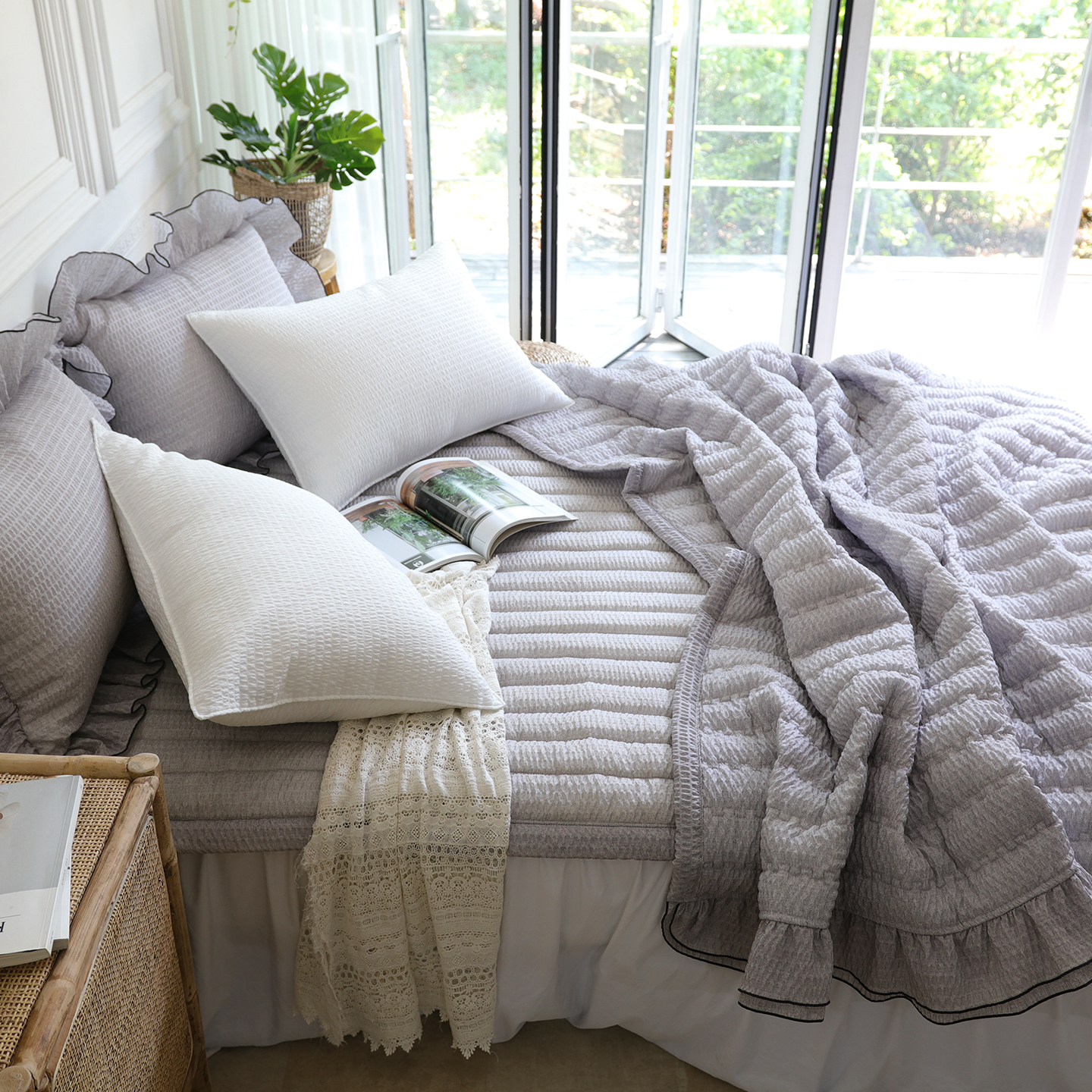 여름 침대패드 모달 시어서커 일자누빔 미끄럼방지 이불패드