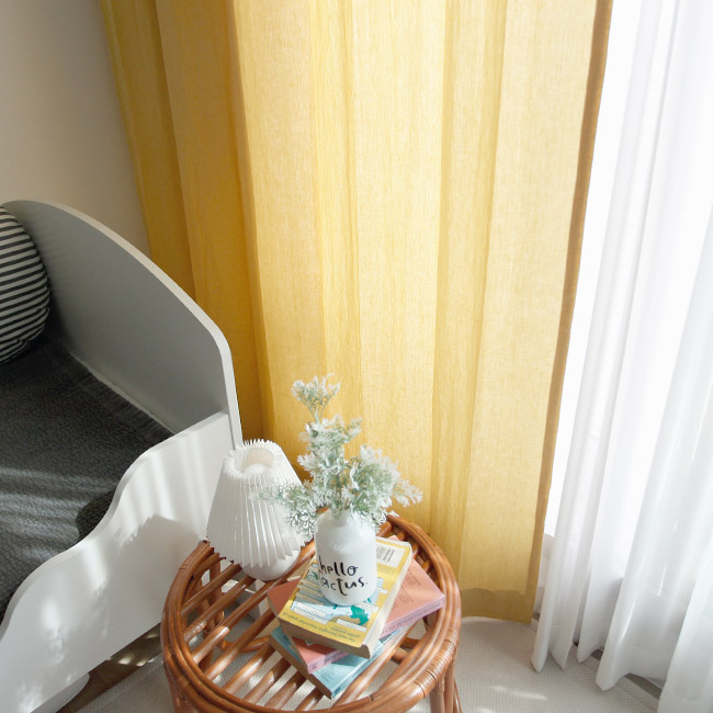 바이아미 레트로 린넨 커튼 옐로우 솔리드 아이방 거실