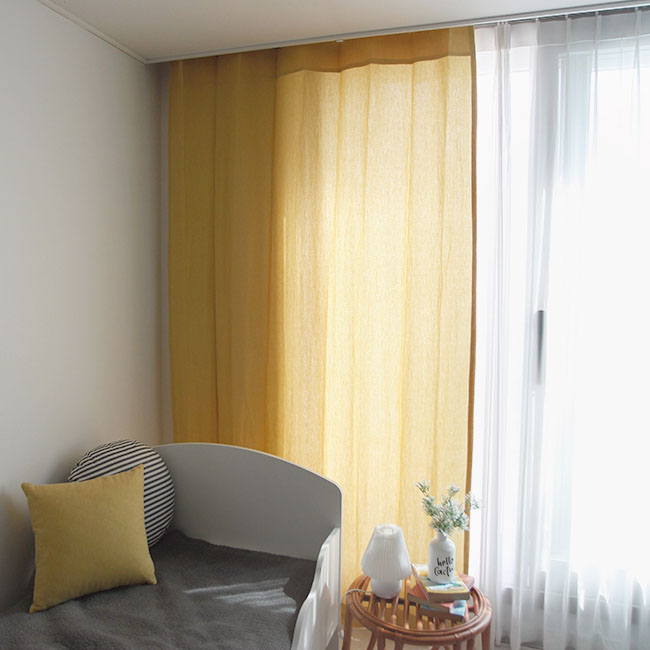 레트로 린넨 커튼 옐로우 아이방 거실