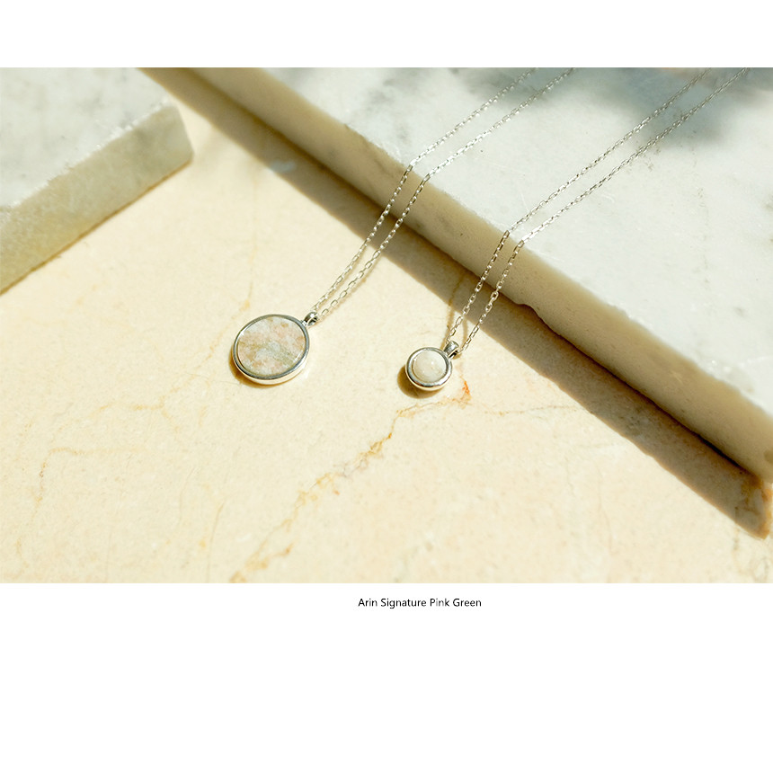 925silver Arin Marble Signature Classic Necklace (Pink Green) 상세 이미지 6
