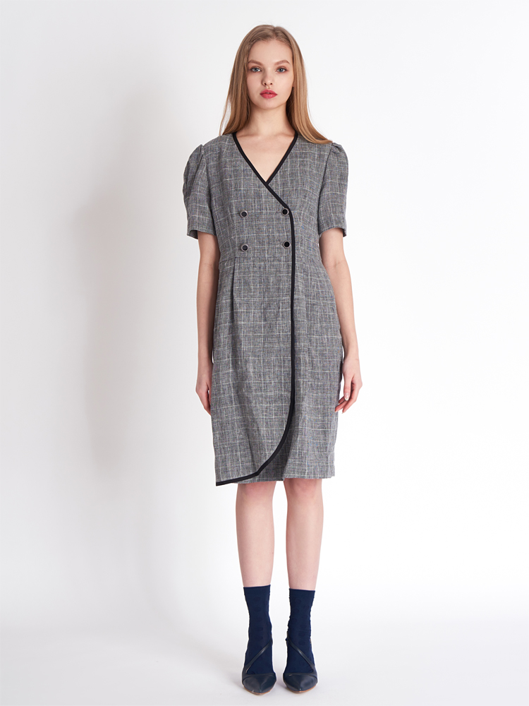 [프릭스 바이 김태훈] 여성린넨 여름정장 루즈핏 랩원피스 글렌체크