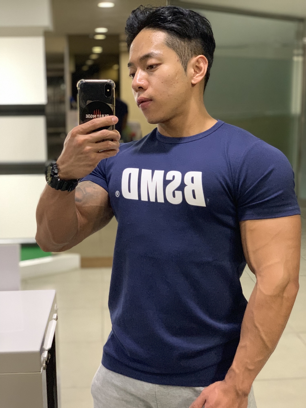 비스트모드 메인로고 남자 머슬핏반팔 티셔츠 헬스 짐웨어 BSMD - 상세 이미지 4
