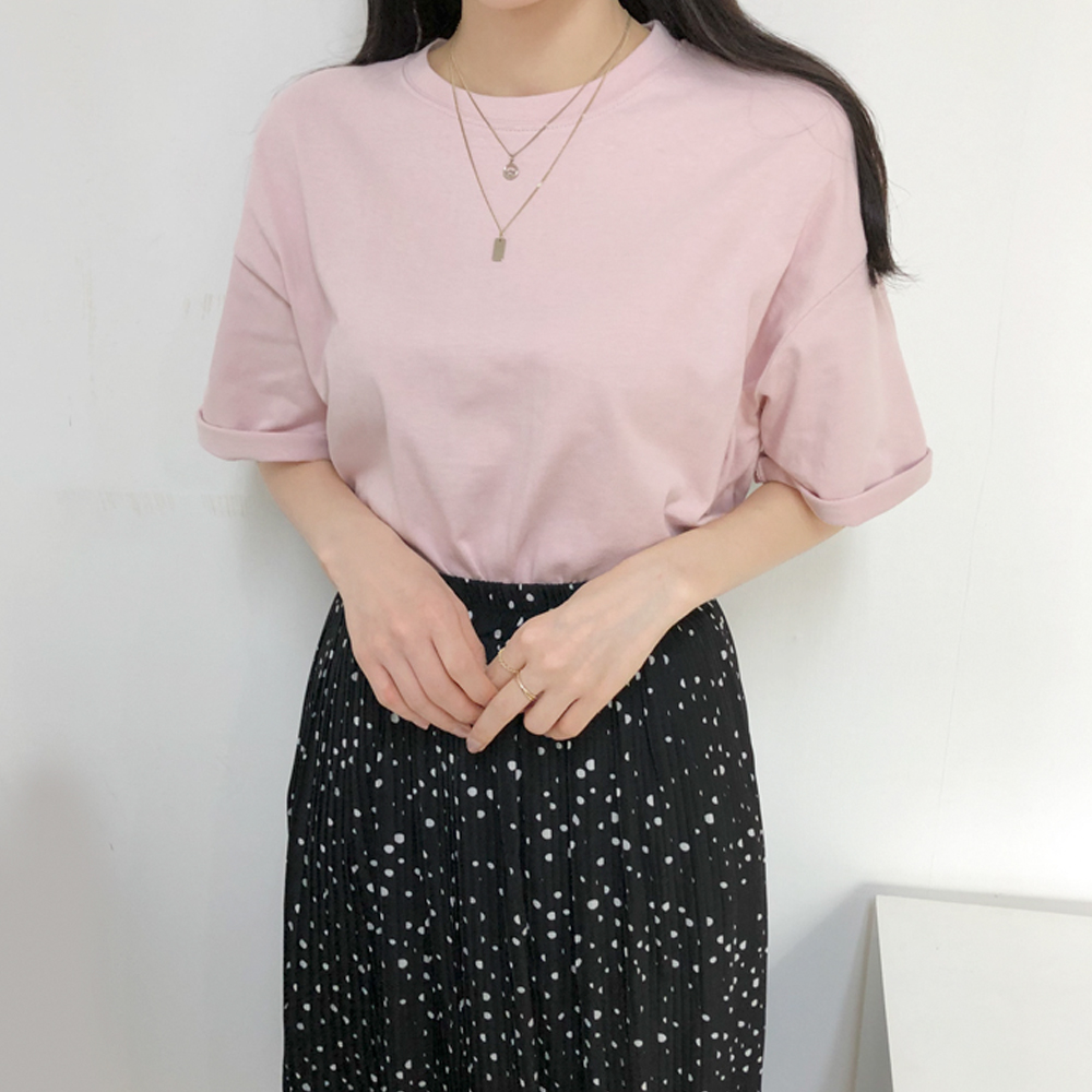 데일리 이너 루즈핏 트임 무지 반팔 티셔츠 - 상세 이미지 3