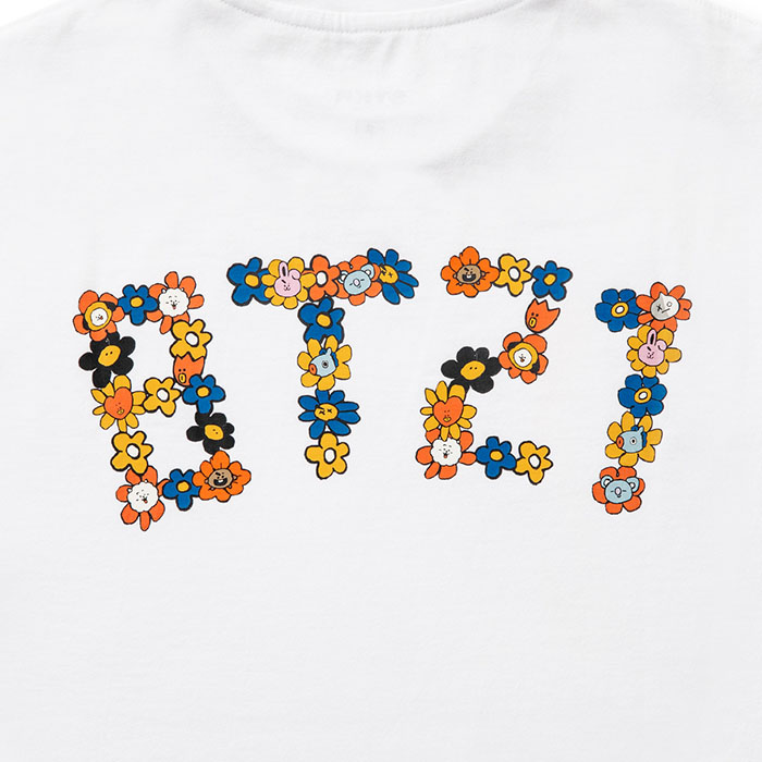 Friends line BT21 flower logo on white short-sleeved T-shirt