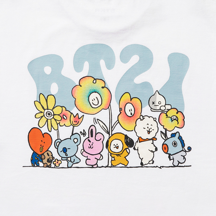 Friends BT21 line flower white short-sleeved T-shirt