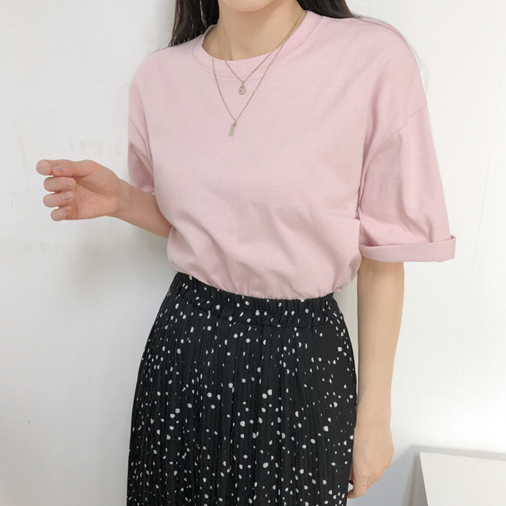 데일리 이너 루즈핏 트임 무지 반팔 티셔츠 - 상세 이미지 4