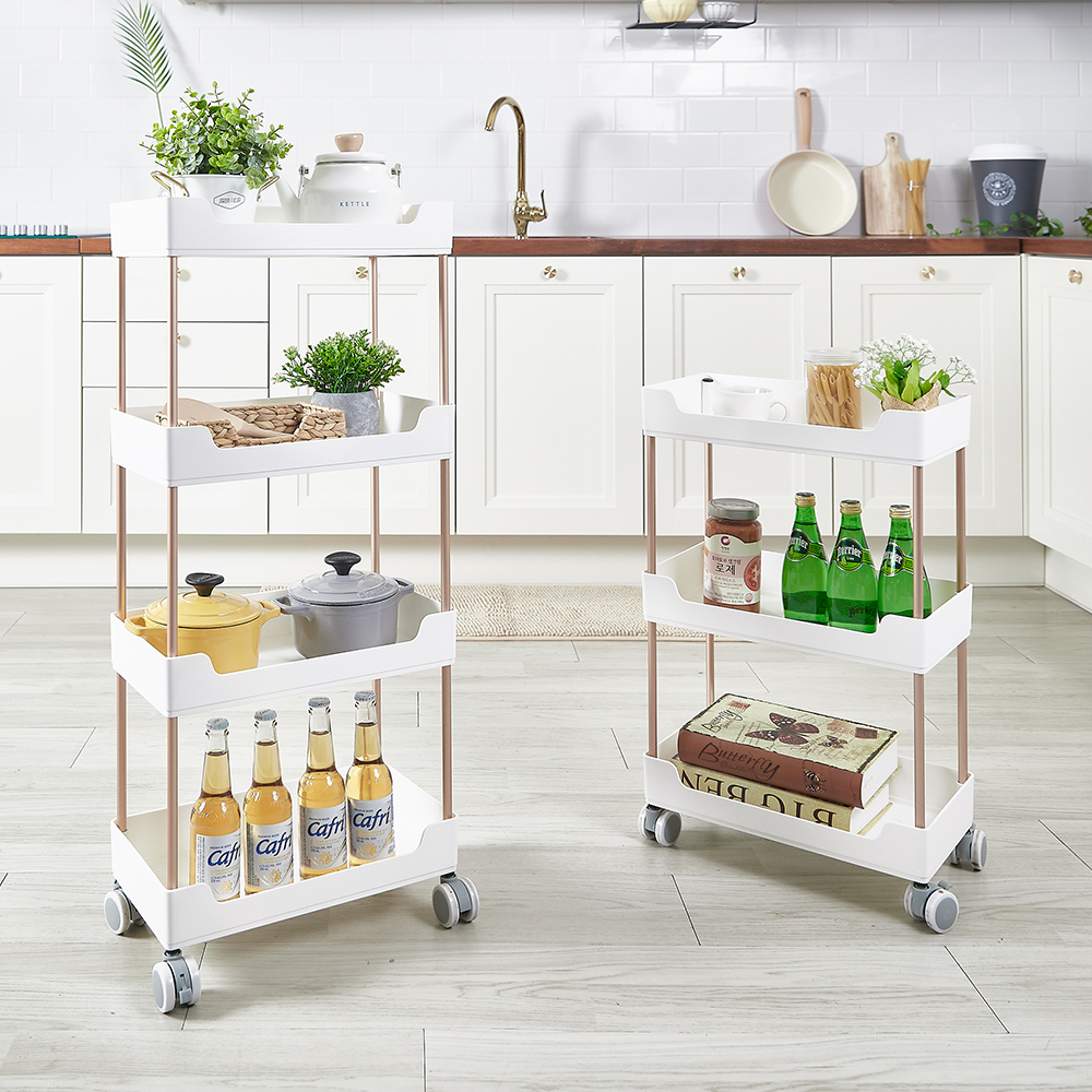 할메이드 이동식 틈새 플라스틱 트롤리 선반 바퀴달린 수납장 3단