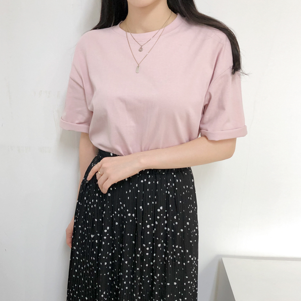 데일리 이너 루즈핏 트임 무지 반팔 티셔츠 - 상세 이미지 2