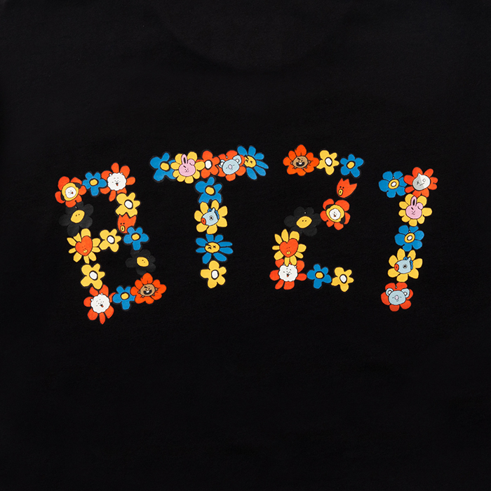 Friends line BT21 flower logo black short-sleeved T-shirt