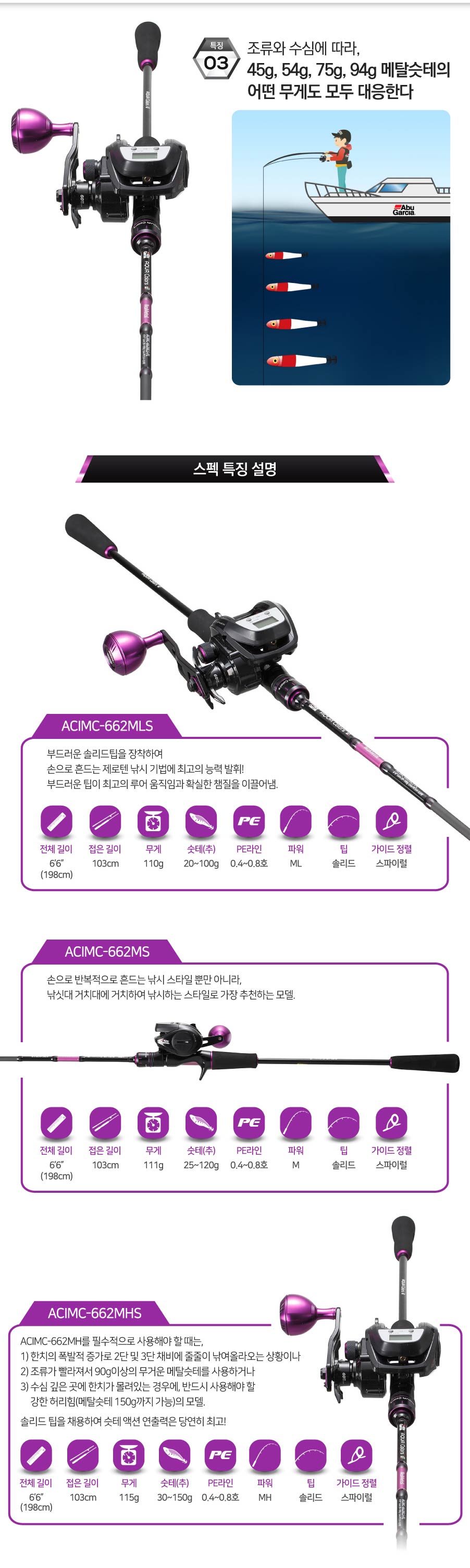 아부가르시아 아쿠아컬러즈 이카메탈 한치대 바다 루어 오징어 낚시대 - 상세 이미지 4