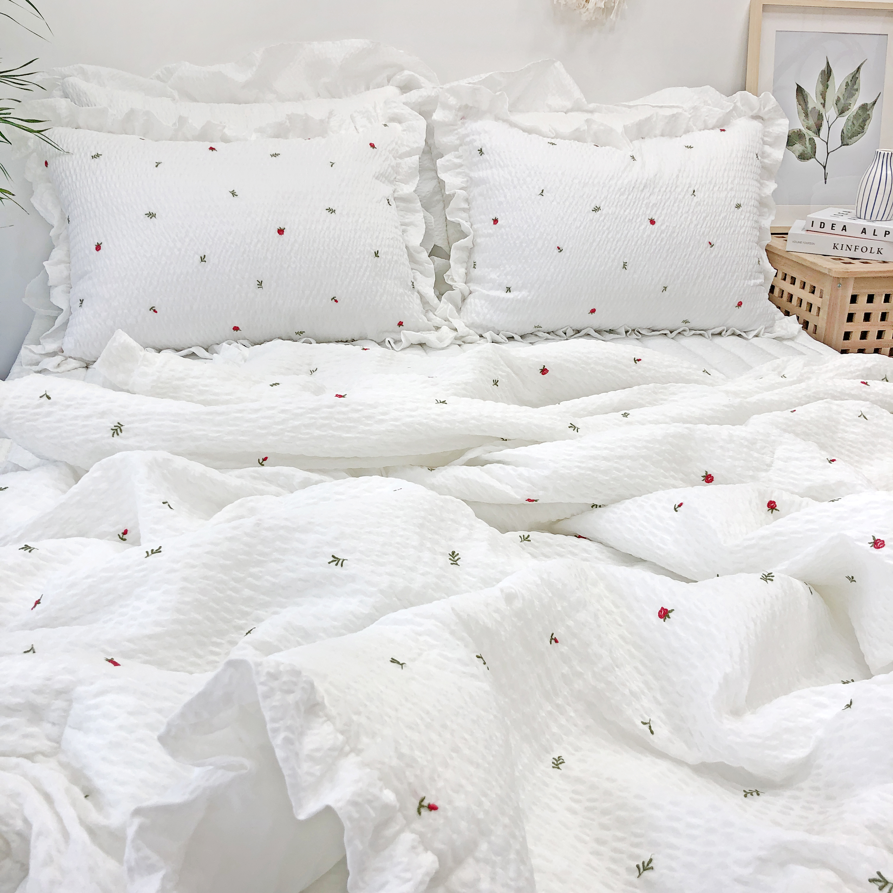 라비앙로즈 자수 에어워싱 시어서커 항균솜 여름 차렵 이불 SS