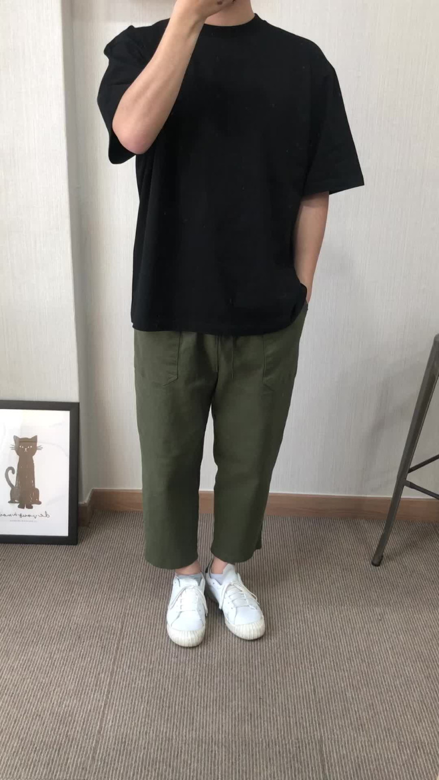 남자 오버핏 무지 반팔 티셔츠 레이어드 두꺼운 빅사이즈
