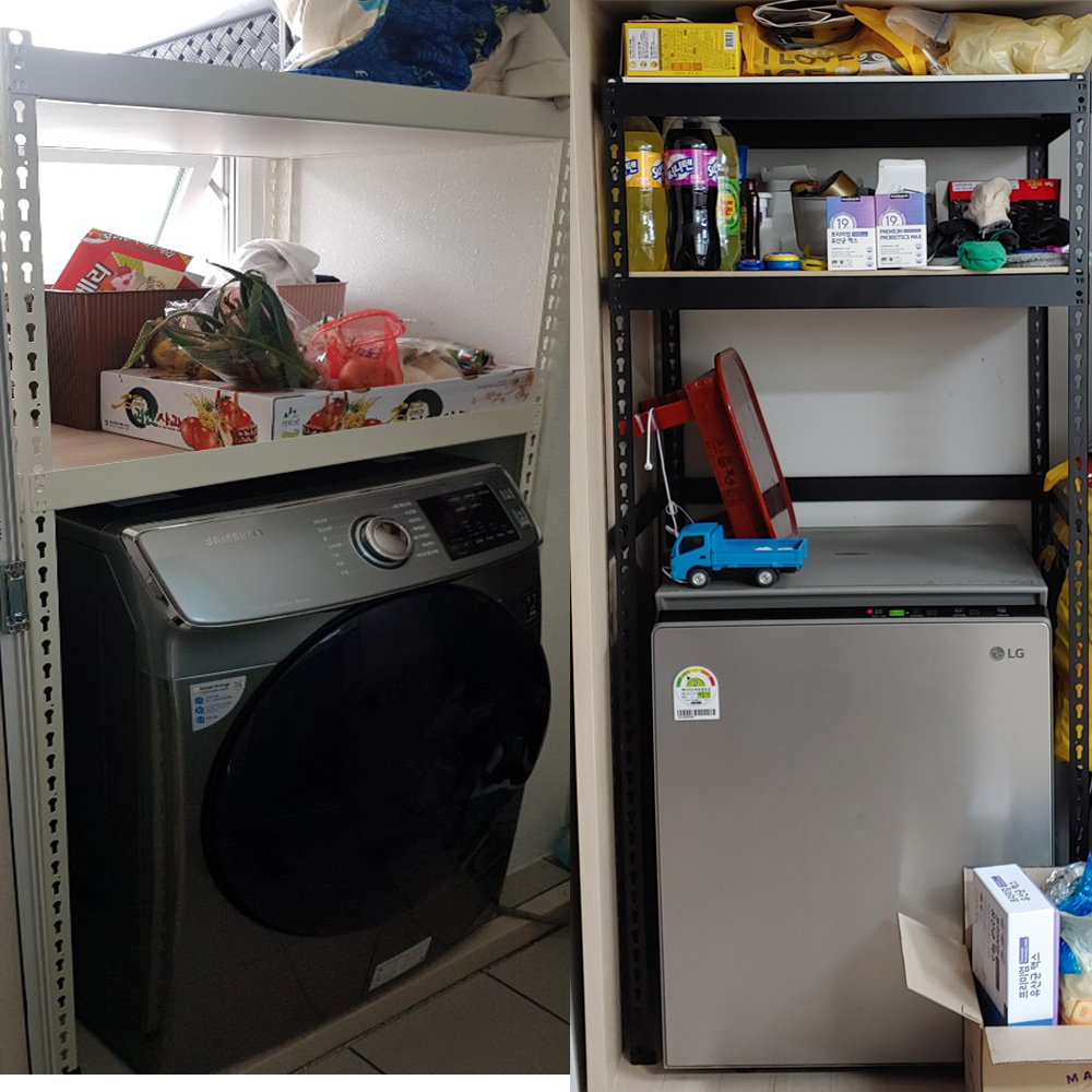 세탁기 선반 드럼 건조기 통돌이 김치냉장고 철제 조립식 앵글 500x300x1500 2단